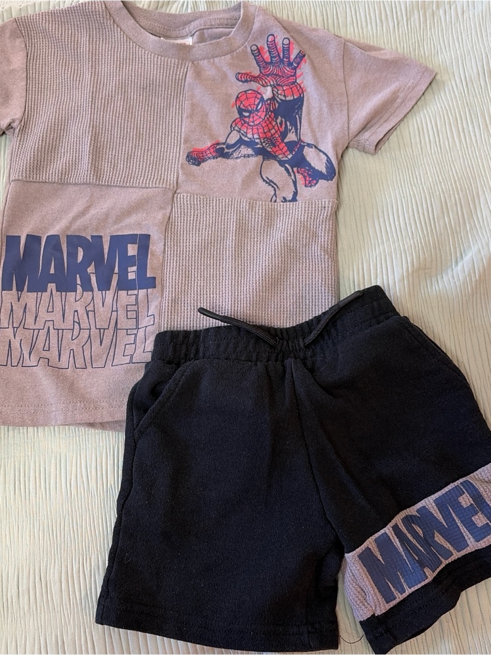 Marvel Gray Spider-Man Tee with Black Logo Shorts